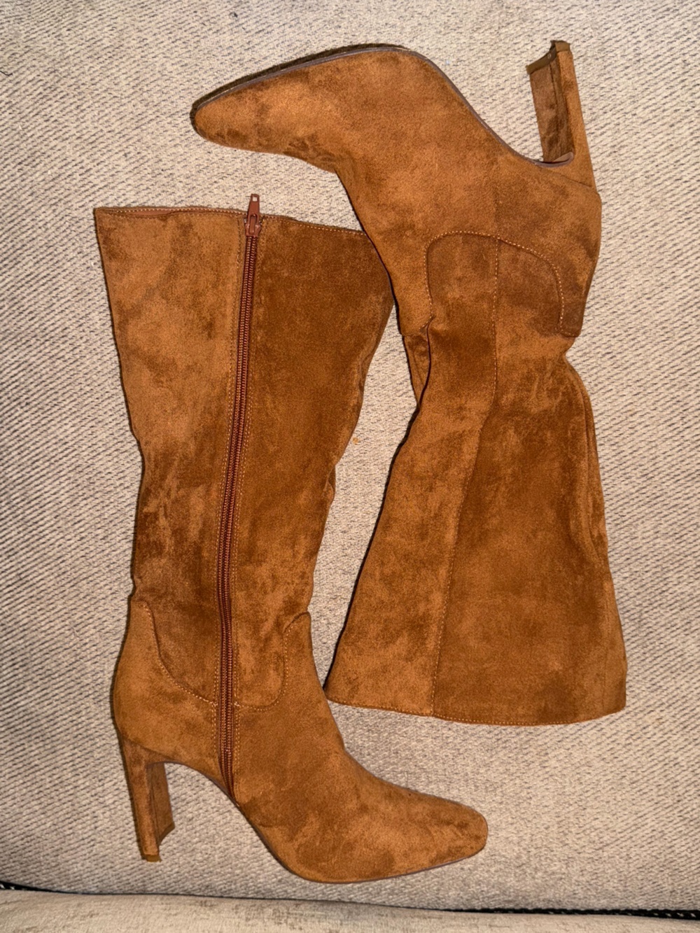 Lulu's Cognac Brown Suede High-Heel Knee Boots